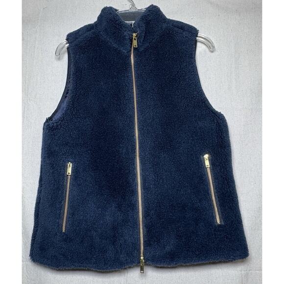 J. Crew Plush Fleece Excursion Vest Womens Sz Small Navy Blue Deep Pile - Picture 1 of 5